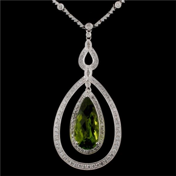 14K White Gold 9.29ct Peridot & 1.95ct Diamond Nec