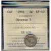 Image 1 : 1891 5¢ Obv 5 ICCS EF40.