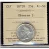 Image 1 : 1872H 25¢ Obv. 2 ICCS AU58.  Very attractive and lustrous.