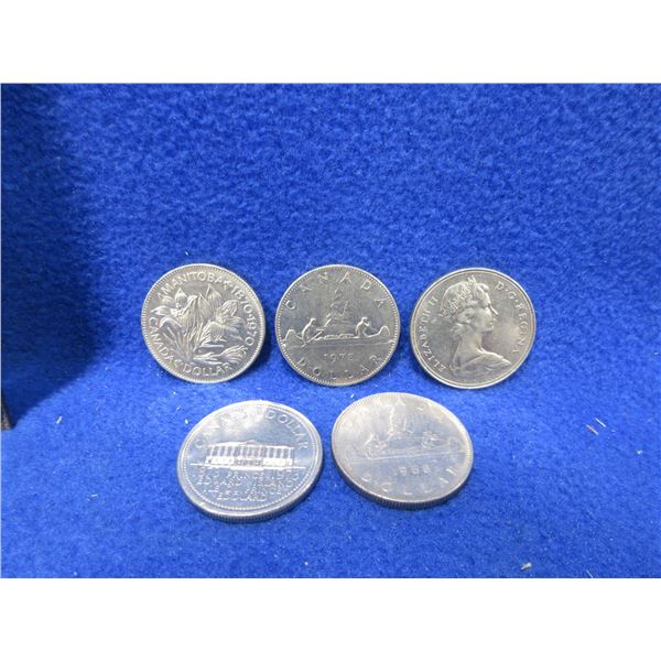 5 Canadian Dollar Coins - 1968, 1969, 1970, 1973, 1978