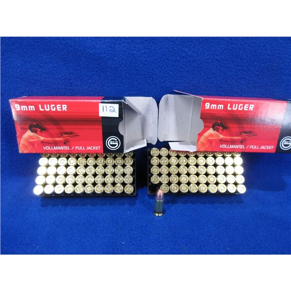 9MM Luger 124gr FMJ GECO Cartridges - 2 boxes of 50