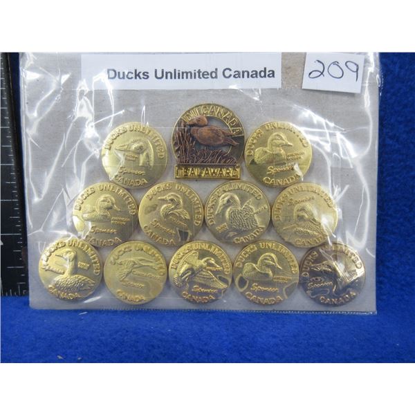 12 Ducks Unlimited Brass Buttons - Various Ducks & Geese