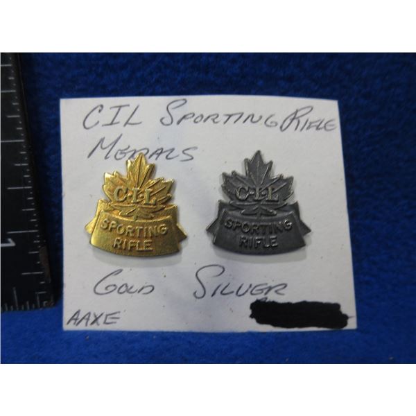 2 Vintage CIL Sporting Rifle Maple Leaf Pins - Gold & Silver