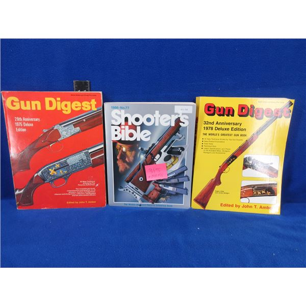 3 Books - Shooter's Bible 1986, Gun Digest 1975 and 1978