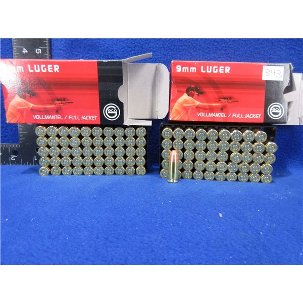 9MM Luger 124gr FMJ GECO Cartridges - 2 boxes of 50