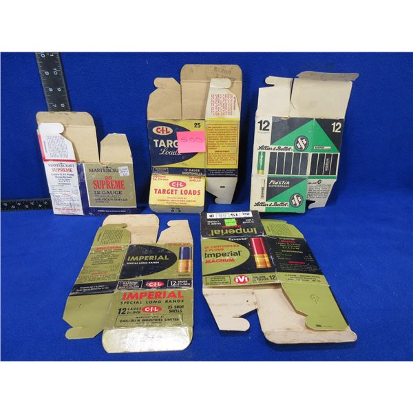 5 Empty Collector Ammo Boxes - Various 12 Ga.