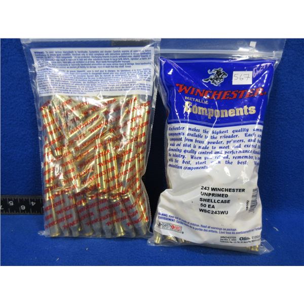 NEW - Brass - 243 Win. Unprimed - 2 Bags of 50