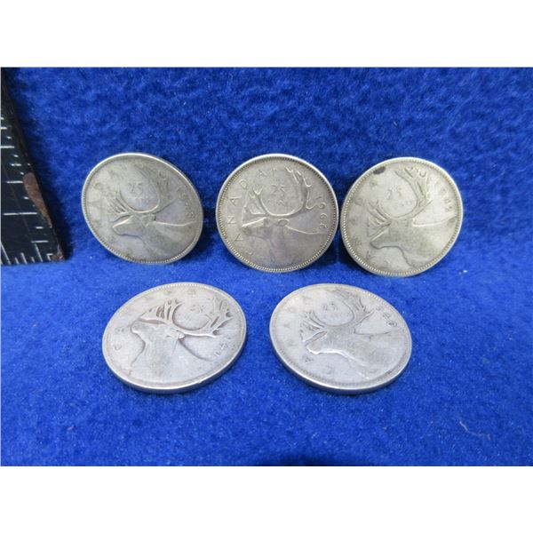 5 Canadian 25 Cent Pieces - 800 Silver