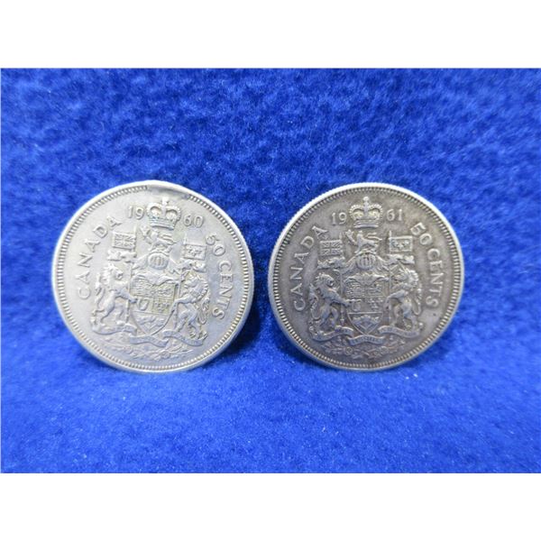 2 Canadian 50 Cent Pieces - 800 Silver - 1960, 1961