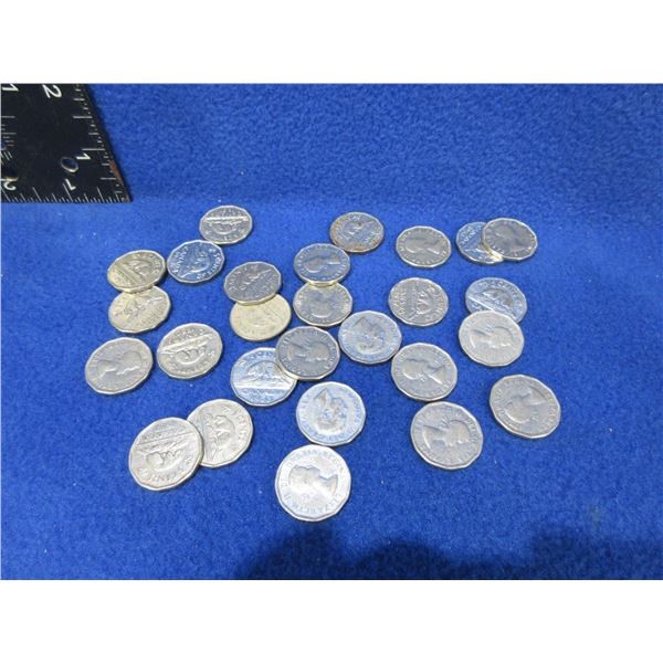 27 Canadian 5 Cent Pieces - Dodecagonal Beaver Nickels