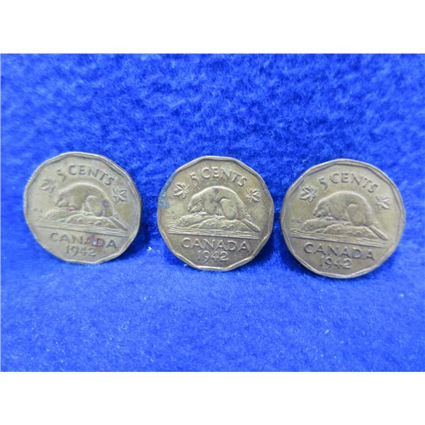 1942 - 3 Canadian 5 Cent Pieces - Tombac