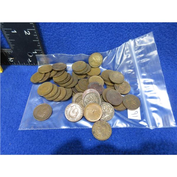 53 Canadian Pennies - Various 1930,s to 1970,s