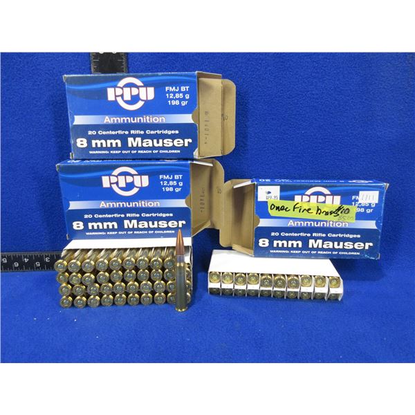 8MM Mauser 198gr FMJ BT PPU Cartridges