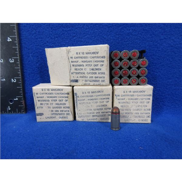 Collector Ammo - 9 X 18 Makarov Cartridges - 4 Boxes of 16