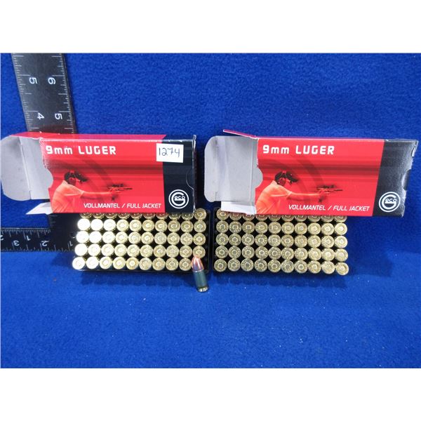 9MM Luger 124gr FMJ GECO Cartridges - 2 boxes of 50