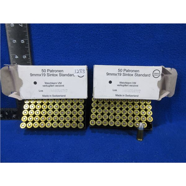 9MM x 19 Sintox Standard Cartridges - 2 Boxes of 50