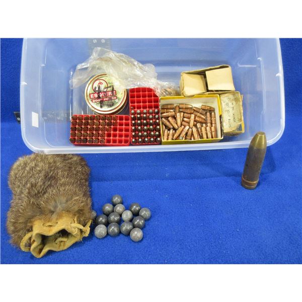 Lot of Misc. Bullets, Round Balls In Leather Pouch
