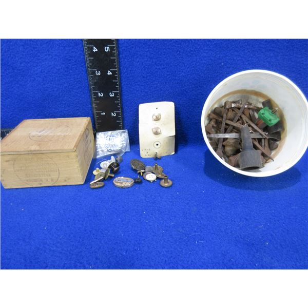 Lot of Misc. Buttons, Pins and Vintage Nails