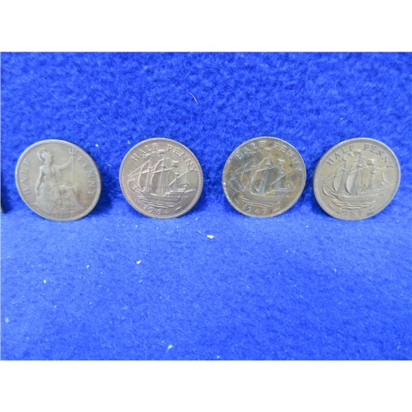 4 United Kingdom Half Pennies - 1931, 1949, 1957, 1964