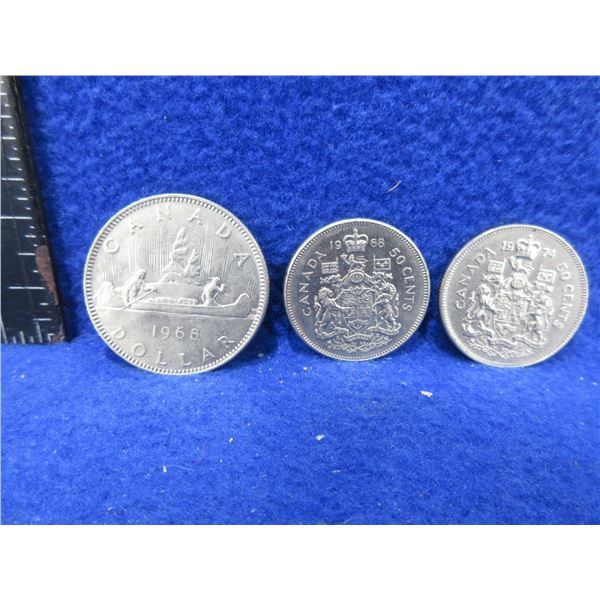 Canadian Dollar - 1968 and 50 Cent Pieces - 1968, 1974