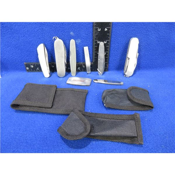 8 Folding Pocket Knives and 3 Sheaths
