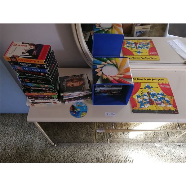 The Smurfs All Star Show Vinyl Record and An Assortment of DVD and VHS Movies