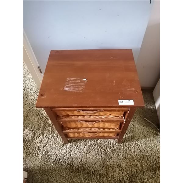 Wooden Nightstand w/ Wicker-Style Drawers
