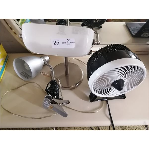 Duracraft Desk Fan, 2 x Desk Lamps, and Assorted Extension Cords and Power Bars, and More!
