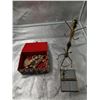 Image 2 : Seashell-Covered Jewelry Box, Folding Mirror, Jewelry Hanging Rack, and Assorted Women's Jewelry
