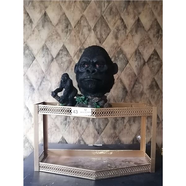 Gorilla Statue w/ Gold-Colored Metal Stand