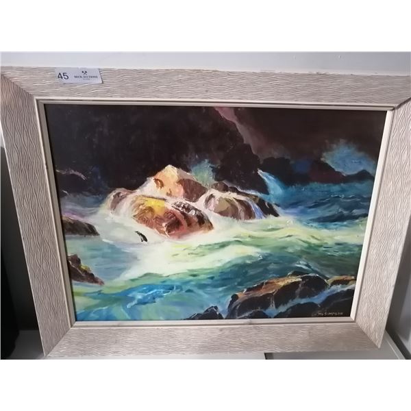 "Angry Sea" by M. Simpson - Framed Oil on Canvas Painting
