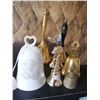 Image 2 : Assortment of Bells (Porcelain and Metal) and Vintage Red Wood Handle Tambourine