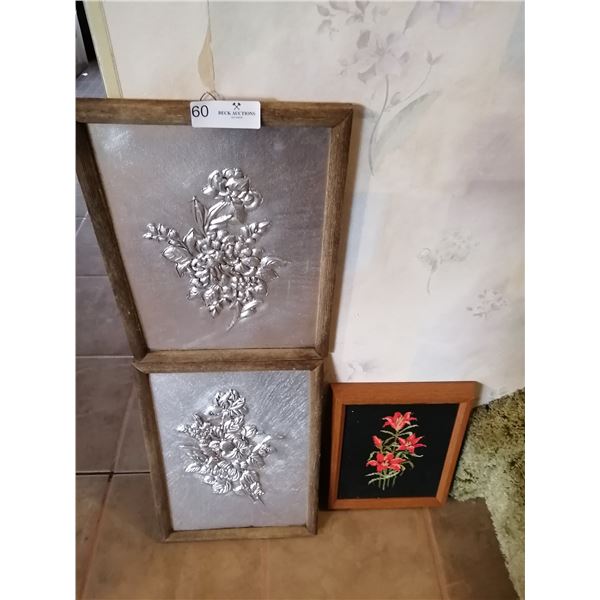 3 x Floral Artworks (Needlepoint and Metallic-Style)