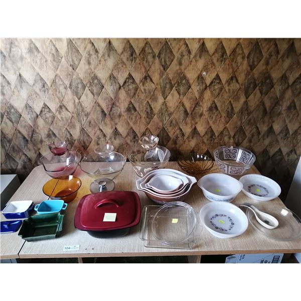 Assorted Glass and Ceramic Dishes - Includes Pyrex, Beautiful Glass Serving Bowls, and More!