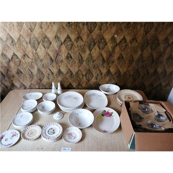 Assorted China and Punchbowl Set - Includes Vintage Johnson & Bros "Snow White" Ironstone China Set