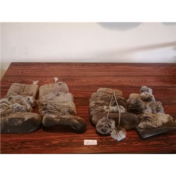 2 x Pairs of Fur Moccasins
