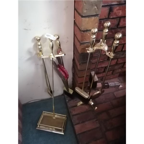 2 x Brass-Look Fireplace Tool Sets