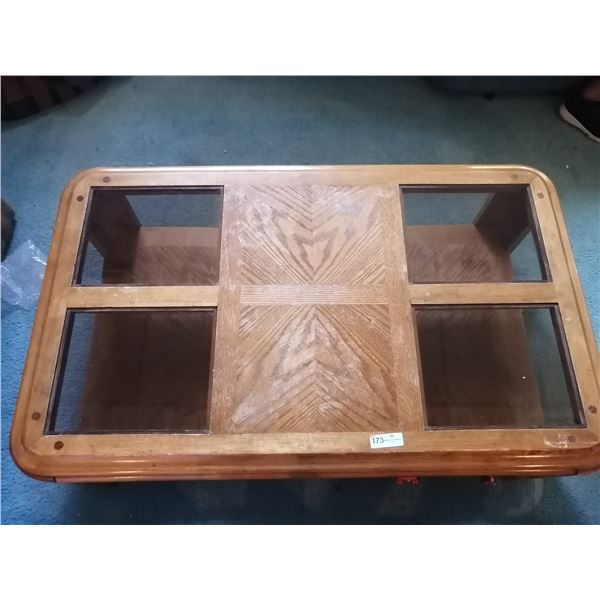 Wooden and Glass-Top Coffee Table