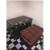 Image 2 : Large Metal Papered Chest and Leather-Style Ottoman