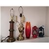 Image 1 : 2 x Vintage Lamps, Orange/Red Vase, and 2 x Lanters