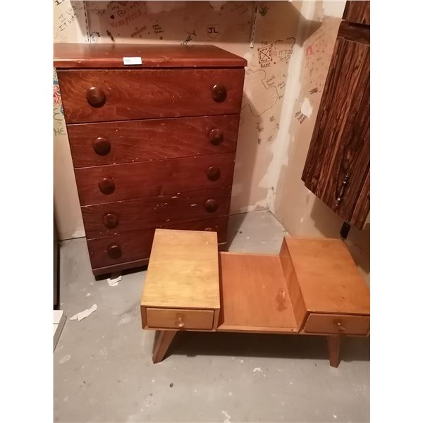 Vintage Wooden Highboy and Side Table