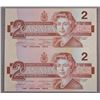 Image 1 : Lot of 2 Canada 1986 $2 Bill Uncut