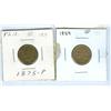 Image 1 : 1859 & 1875-P  1¢.  Lot of 2 coins EF/AU with trace of lustre.