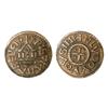 Image 1 : Denier du Temple Dax, On the reverse side, showing a church. The obverse shows central cross with fo