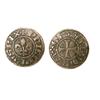 Image 1 : Denier Toulousain; Philippe III.  A/ PHILIPVS REX. Fleur de lis. R/ TO LA CI VI. Croix fleurdelisée.