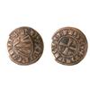 Image 1 : Denier Robert II (1272-1305); Obv: +R:DUX:BVRG:DIE, central shield surmounted by a symbol. Rev: +DIV