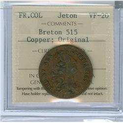 French Colonies Jeton BR:515 Copper Original ICCS VF20.