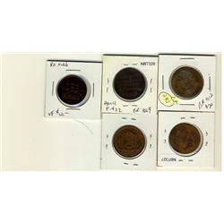 Lot of 5 tokens. Br.527, PC-1B5, Br.960, Br.997, Lees 27, Br.1009, AM4, Br.1012. Grades vary from F1