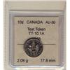 Image 1 : 1968 10¢ Test Token TT-10.1A.  Coin weighs 2,09 g.  Grades AU50.