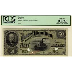 The Bank of Hamilton, 1892 $50  SP, CH-345-16-08S,  PCGS Unc 65 PPQ